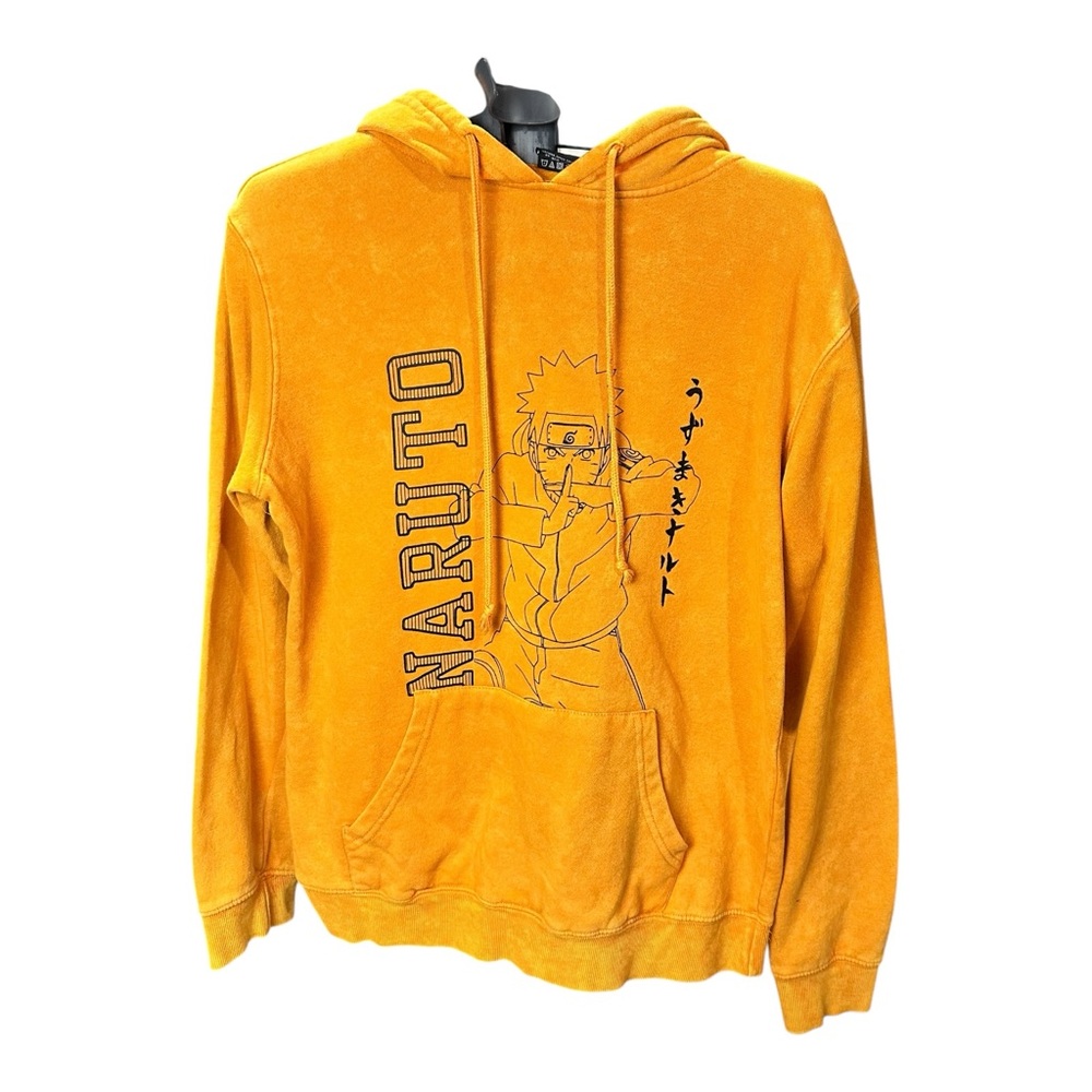 Naruto Mens Pullover Graphic Sweatshirt Hoodie Orange Size Small Vintage Yellow